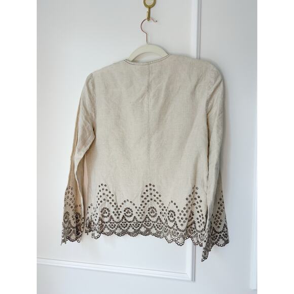 Talbot's 100% Linen Long Sleeve Lace Trimmed Top Size 4 - Picture 2 of 8